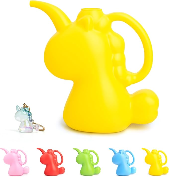 XXXFLOWER Unicorns Indoor Watering Can, 1 L Cute Animal Water Cans, Novelty Unicorns Shape Watering Pot for Office House Indoor Garden（Yellow）