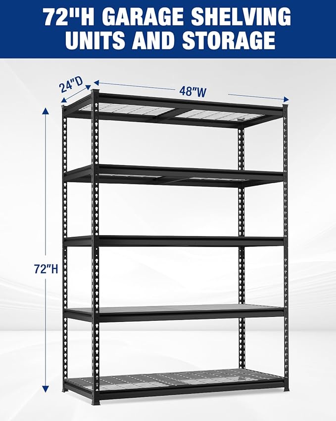 WORKPRO 5-Layer Heavy Duty Metal Storage Rack, 48”W x 24”D x 72”H, Adjustable Shelving Unit with 4000 lbs Total Load Capacity, for Garage, Kitchen, Bathroom, Warehouse