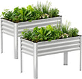 COMHOMA 2 Pack Raised Garden Bed with Legs 4x2x2.5ft,Large Elevated Galvanized Metal Planter Box with Drainage Holes,Outdoor Growing Kit with Gloves Tools for Backyard Patio Lawn,Sliver