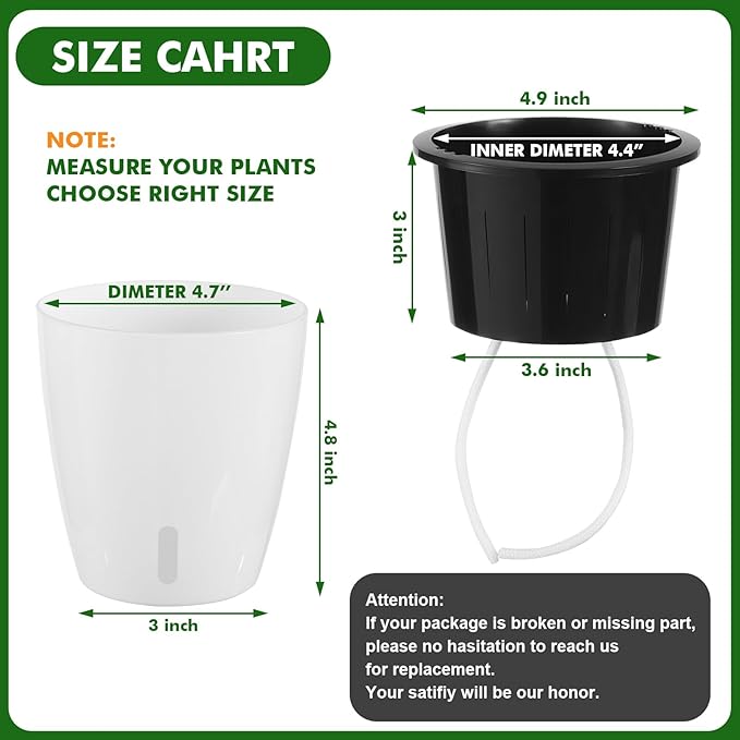 Planterhoma 5 Inch Self Watering Pots for Indoor Plants, 12 Packs African Violet Pots with Indicator, Black Wick Pot with Drainage Holes, Self Watering Planters for Orchid, Devil's Ivy, White