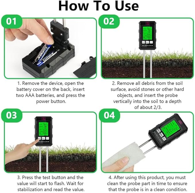 6-in-1 Soil Tester,with Dual Probes, Capable of Measuring Soil Ph, Moisture, Temperature, Fertility, and Light Intensity, Features a Backlit Display,for Home,Gardening,Plant Cultivation