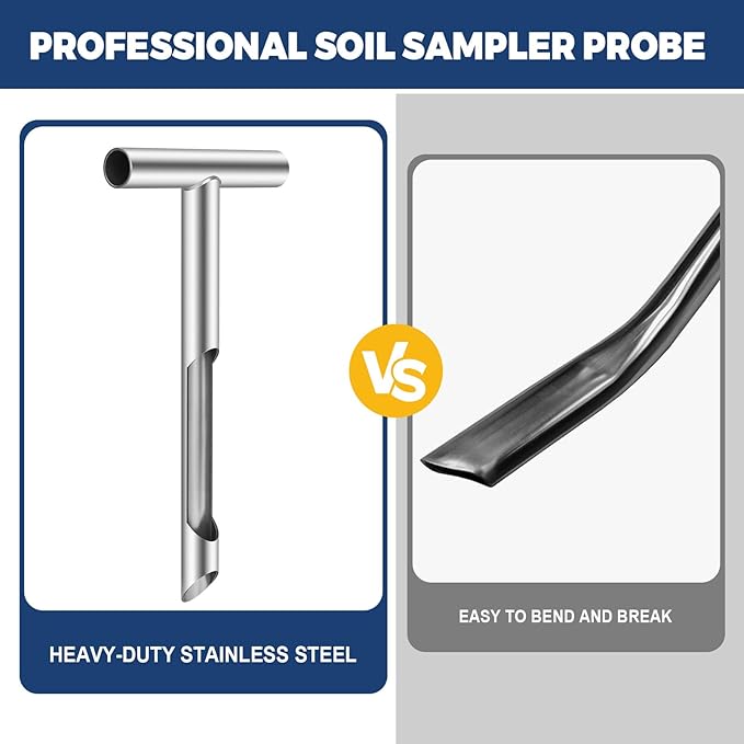 12 Inch Soil Sampler Probe, Stainless Steel Soil Core Sampling Tool with T-Handle, Heavy Duty Soil Probe for Lawn, Garden, Farm & Soil Testing