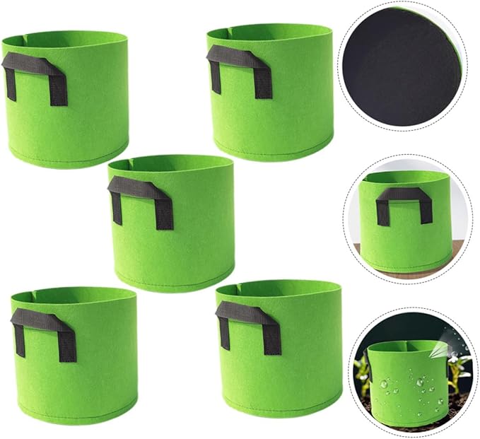 Luxshiny 5pcs 10-Gallon Felt Plant Growing Bags with Handles, Non-Woven Fabric Vegetable Planters for Indoor and Outdoor Gardening, Thickened Portable Planting Containers for Fruits