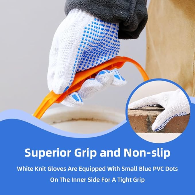 240 Pairs Cotton Work Gloves with Anti-slip Dots for Men Women, Breathable Cotton Knit Grip Gloves for Gardening Warehouse Construction Mechanic Industrial, One Size Bulk