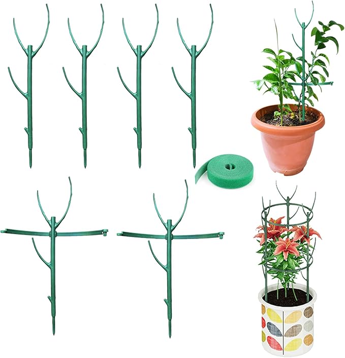 Belit 6 Pack Stackable Twigs, Small Plant Support Stakes & Plant Cage Support Rings for Indoor Outdoor Plants Climbing Plants, Plastic Branches Support Structures,11"