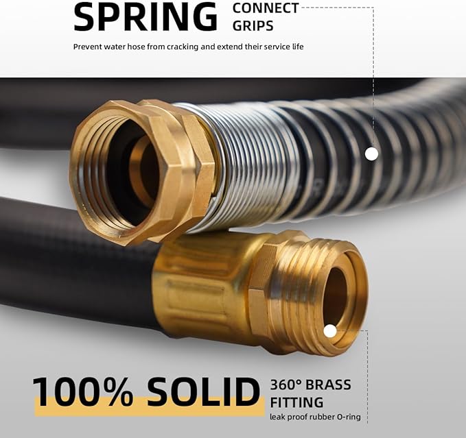 WiseFlow Garden Hose 75FT x 3/4", Heavy Duty Rubber Hose, Water Hose with Five Layered Braiding, Male Female Fittings, 1000PSI Burst, 300PSI Working (Black)