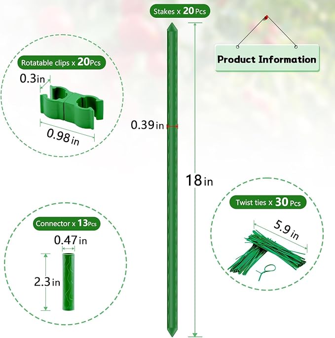 Sturdy Garden Stakes 18 Inch SupKing DIY 3/4/5/6/7ft Tomato Support Stake Green Plastic Coated Metal Tall Plant Stick Poles Plants Trellis for Indoor Outdoor Climbing Cucumber Chili Eggplant