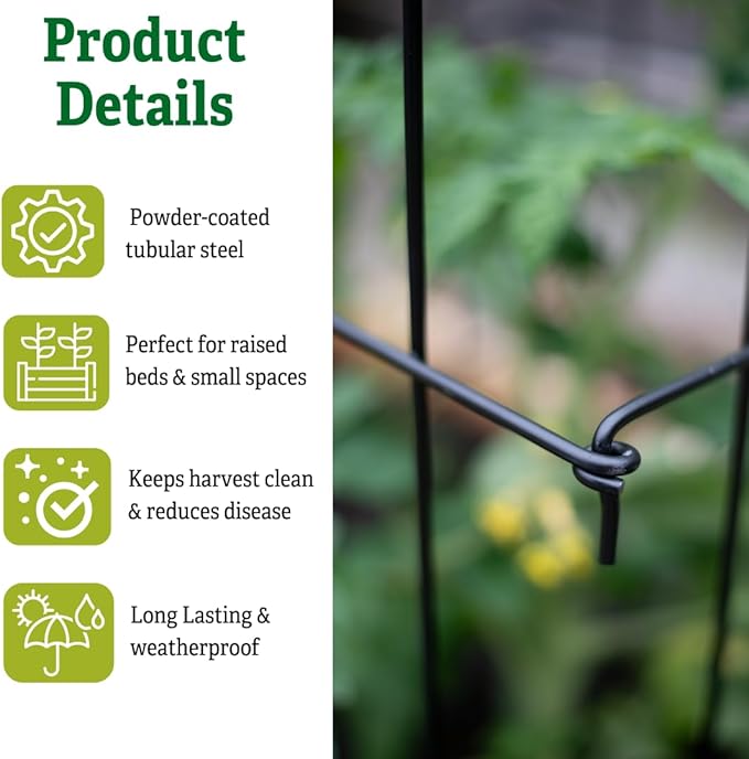 Gardener's Supply Company Super-Duty Tomato Cages | Stackable Plant Support for Indeterminate Tomatoes | Black - Set of 4