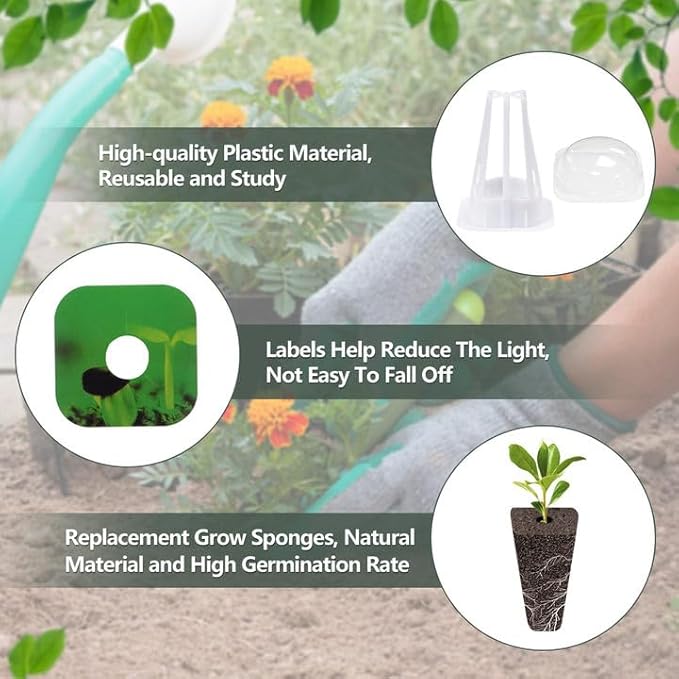 YBB 30 Set Hydroponic Seed Pods Kit, Square Growth Sponges Plant Seed Starter Pods Kit, Including 30 Sponges, 30 Baskets, 30 Grow Domes, 30 Stickers, Compatible with IDOO, QYO, LYKO Hydroponics