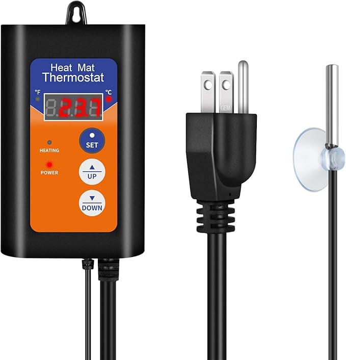 iPower Digital Heat Mat Thermostat Temperature Controller for Seed Germination Rooting Reptiles and Brewing Breeding Fermentation Incubation Greenhouse, 1000W-Orange, Black