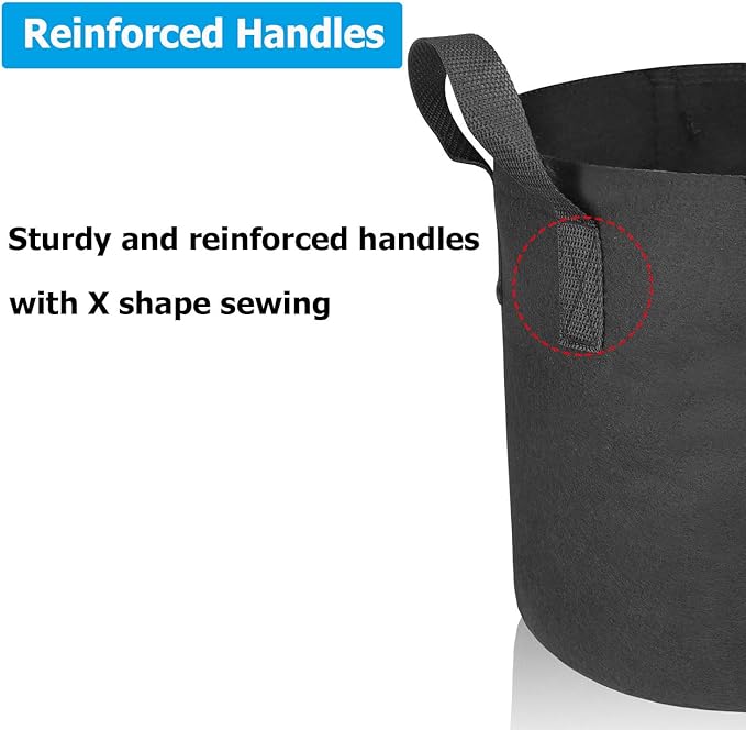 12 Packs 5 Gallon Grow Bags, Heavy Duty 300G Thickened Nonwoven Fabric Plant Pots with Handle