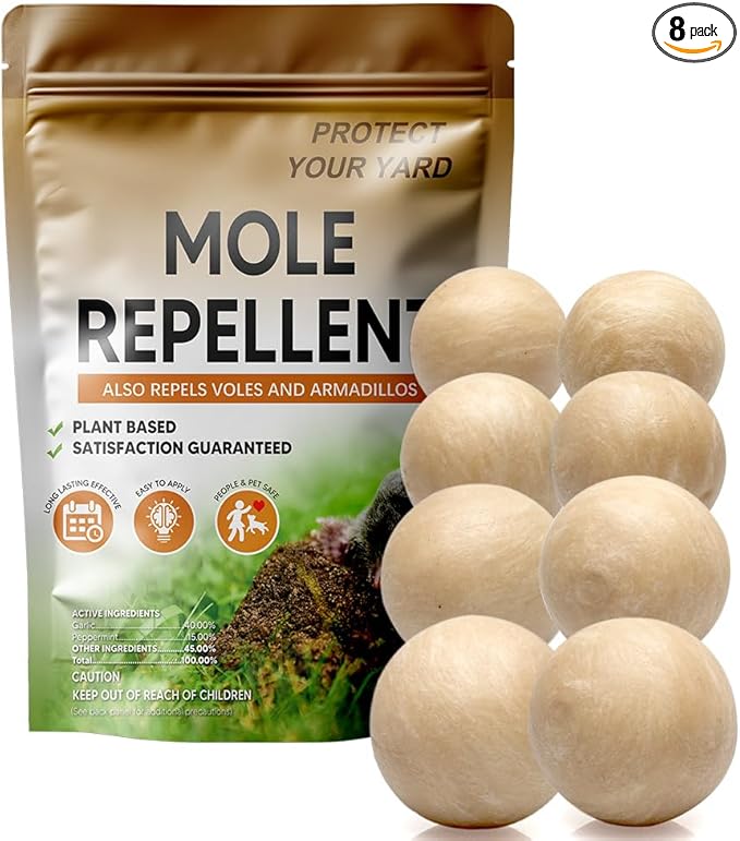 Mole Repellent Outdoor,Vole Repellent,Groundhog Repellent Outdoor,Mole Control,Mole Deterrent for Yard,Safe for Family, Pets & Plants,Lasts up to 60 Days - 8P