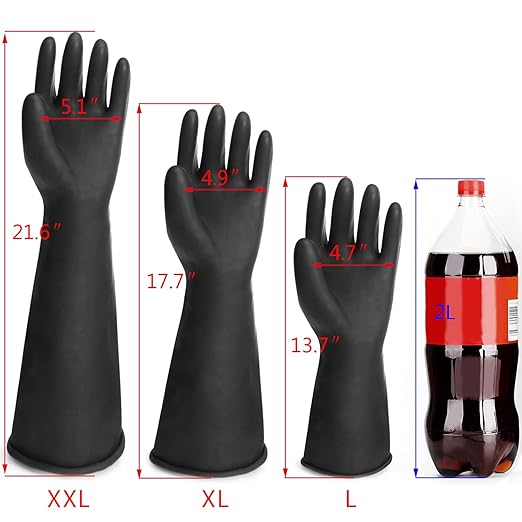 Safety Work Gloves for Men, 3 Pairs Chemical Resistant Elbow Length Gloves, Heavy Duty Rubber Industrial Glove for Cleaning Aquarium, Pool, Chemistry Laboratory, 18" Long, Extra Large