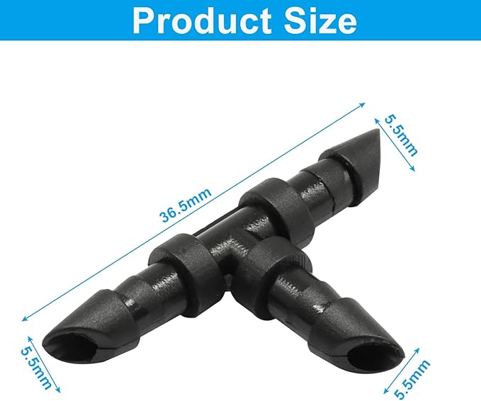 Drip Irrigation Tee Fittings Kits - 120 Pieces 1/4 Inch Barbed Connector Kit for Leak-Proof Garden Watering System, Robust Plastic Tube Fittings for Lawn, Greenhouse & Raised Beds (Black)
