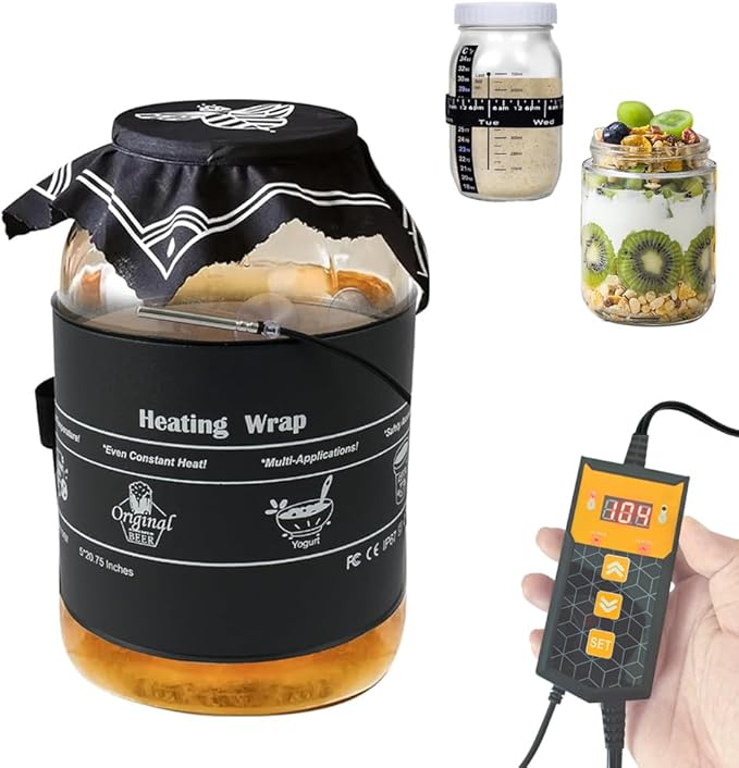 Sourdough Warmer Wrap Kombucha Heating Wrap Fermentation Heat Pad with Temperature Control Timer Sourdough Starter Warming Mat for Home Brewing Fermentation Sourdough Proofing