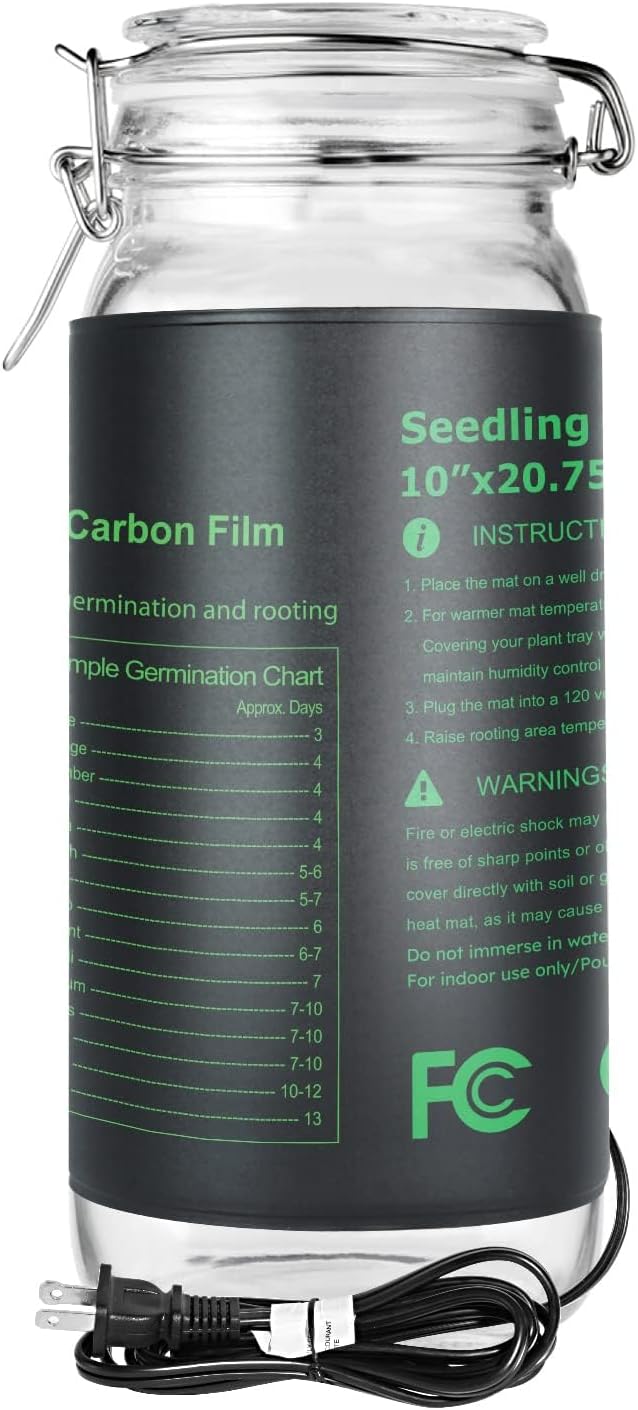 iPower 10" x 20.75" Seeding Heat Mat Upgraded Carbon Film Indoor Warm Waterproof Plant Germination Starting Pad, Black