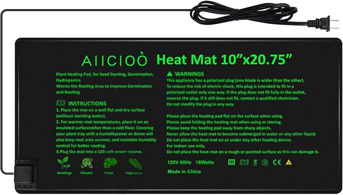 AIICIOO Seedling Heat Mats 10"x 20.75" Warm Hydroponic Heating Pad for Indoor Gardening, Seed Starting Germination, Greenhouse, Brewing