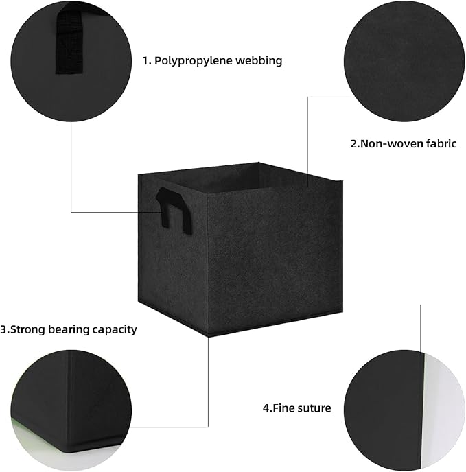 Square Grow Bags, Garden Fabric Planter Container with Handles Bed Flower Vegetables Pots 1MM Thickness Economic Colorful (Black,13.78x13.78x13.78 Square)