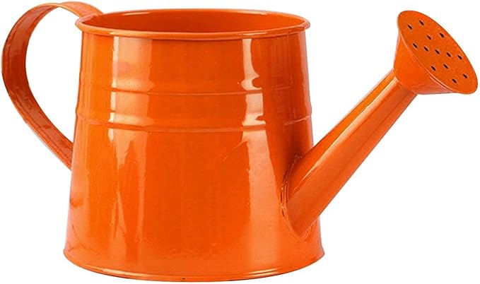 Tinplate Watering Kettle, 1L Metal Garden Watering Can, Vintage Sprinkling Can for Flowers, Indoor & Outdoor Plants, Lawn & Garden Irrigation Tool (Orange)
