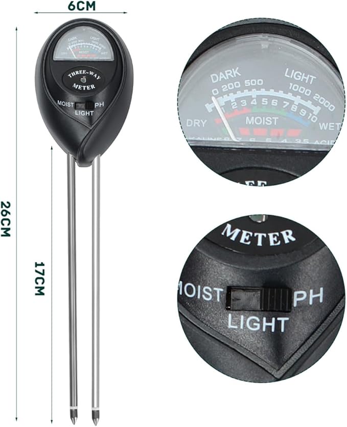 Soil Moisture Meter 3-in-1 Plant Moisture Light PH Tester Soil Hygrometer Sensor Care Soil Tester for Garden Farm Indoor Outdoor