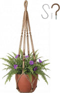 Macrame Plant Hanger 35", No Tassel Hanging Plant Holder, Sturdy Flower Pot Holder with 2 Hooks - Brown