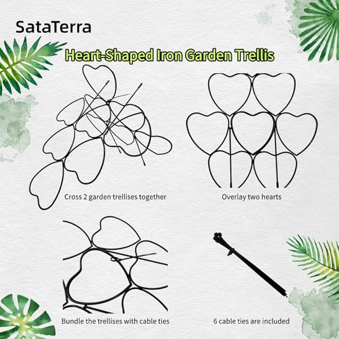 3 Pack 14'' Rustproof Black Heart-Shaped Metal Plant Trellis - Christmas Heart Decor for Indoor Outdoor Vines, Ivy & Flowers, Climbing Potted Plant Support Stand