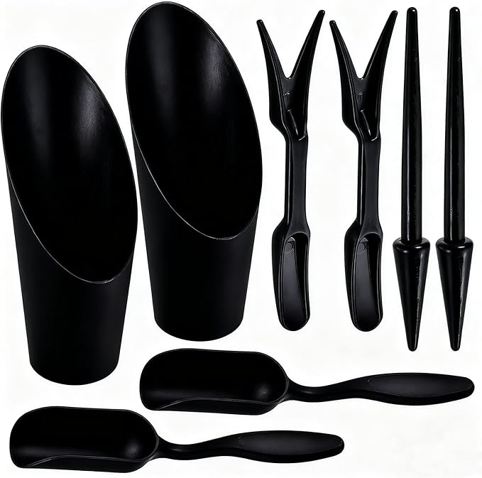 8pcs Potting Soil Scoop for Indoor Plants, Garden Tiny Plant Shovel Hand Tools Transplanting Succulent Cultivation Digging Bonsai Soil Scoops Kits,2Set Black