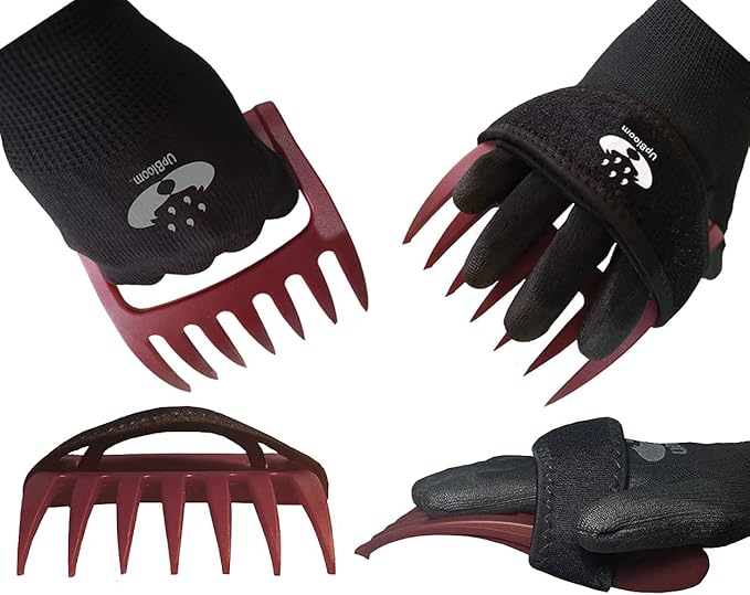 UpBloom - Garden Hand Cultivator Includes 2 Pairs of Spandex Gardening Gloves - ergonomically Designed to rake, dig, Weed, Plant, Aerate and Cultivate Vegetable and Flower beds (Small)