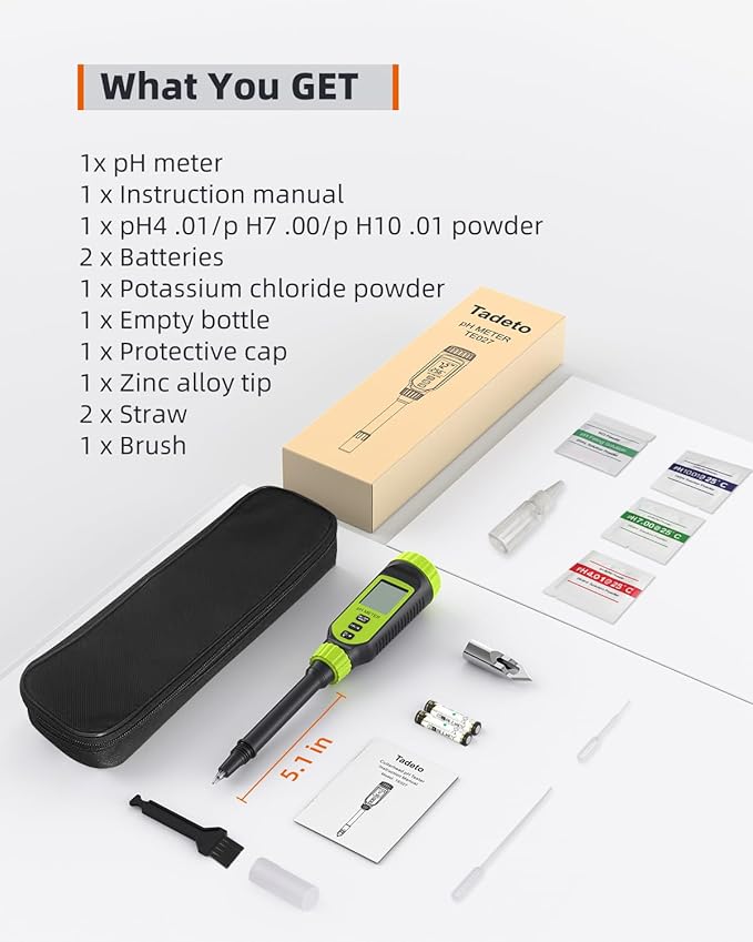Soil pH Meter, Tadeto Digital Soil Tester with Sensitive Probe and LCD, Zinc Alloy Protective Tip Soil pH Test Kit for Garden, Gardening, Lawns, Plant, Water and Food (Includes Battery x2)