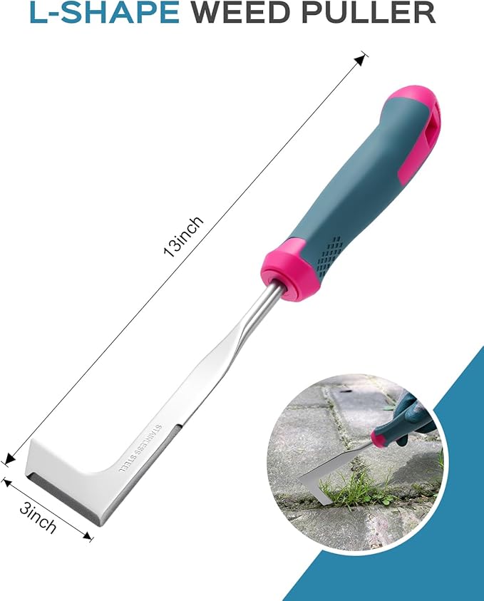2026 Upgraded Stainless Steel Crack Weeder Tool for Crevice & Paver Weeding – L-Shaped Hand Weed Puller, Garden Edger & Weed Scraper for Patio, Sidewalk, Flagstone, and Driveway Cracks