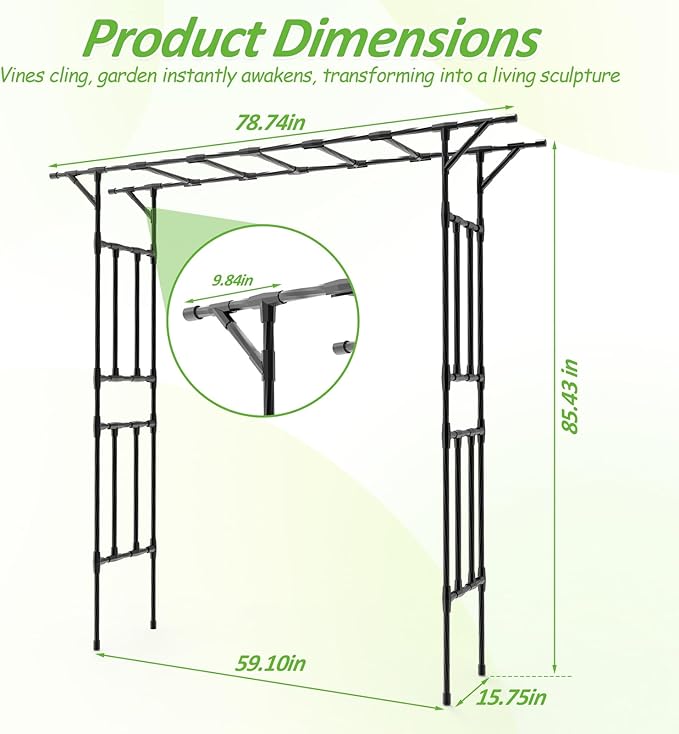 Garden Arch Trellis - 78.7" L×85.4" H Flat Top Garden Arch, Sturdy and Rustproof Garden Arch Trellis for Climbing Plants Outdoor, Arbor Trellis for Backyard, Patio, Lawn, Wedding