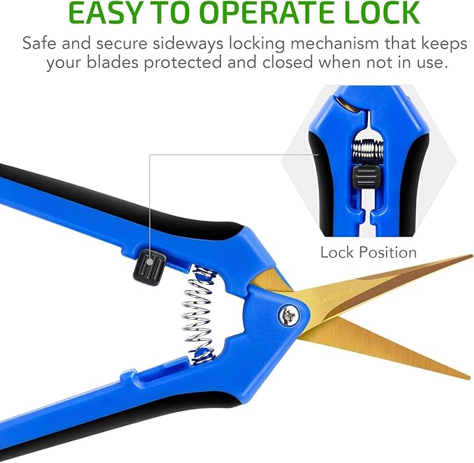 iPower 6.5 Inch Garden Pruning Shears with Titanium Coated Curved Precision Blades, Blue, 1-Pack