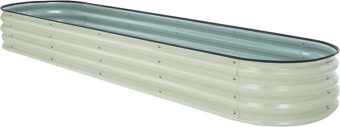BlueWish 8x2x1FT Raised Garden Bed, 11.1” H Galvanized Raised Garden Bed with Bottomless, Rubber Strip, 9-in-1 Modular, Raised Planter Box Outdoor for Vegetable, Flower, Beige