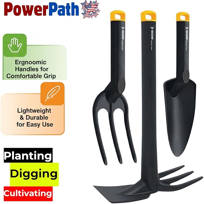 3-Piece Garden Tool Set | Heavy-Duty Solid Plastic Trowel, Fork, and Cultivator with Ergonomic Non-Slip Handles | Durable Small Garden Tool Set