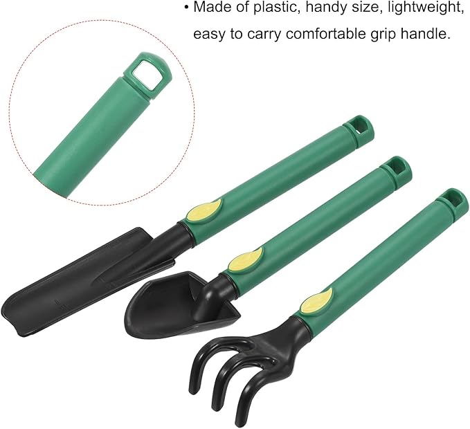 MECCANIXITY Mini Garden Tools Set Plastic Gardening Hand Tools Trowel Rake Spade Kit Home Garden Supplies for Flowers Succulent Transplanting 3Pcs