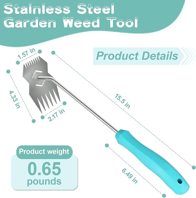 Garden Weed Tool,2026 Portable Gardening Tools,Adopting Ergonomic Handle Design,Stainless Steel Weeding Tools,Hand Weeder Tool Suitable for Farm Planting,Gardening(Blue Handle)