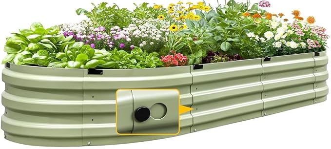 KING BIRD Raised Garden Bed Galvanized Planter Garden Box Outdoor for Gardening, Vegetables, Flowers, 75% Fewer Screws, Faster Assembly, Olive Green, 74x35x12 in
