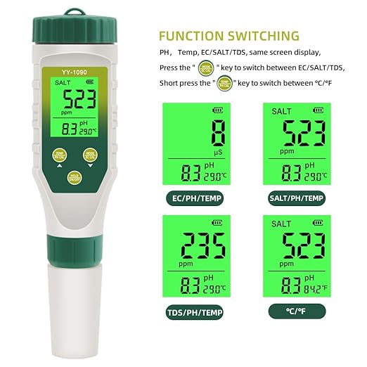 PH Meter & TDS Meter 5 in 1 Water Tester pH/TDS/EC/Salt/Temp Meter,PH Meter for Water with LCD Backlit,pH Tester Digital for Drinking Water.