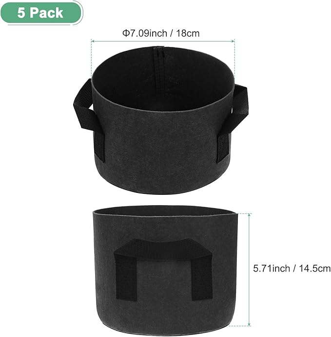 M METERXITY 5-Pack Plant Grow Bags 1 Gallon Grow Bags 300G Thickened Fabric Pots with Durable Handles Plant Garden Grow Pots for Fruits/Vegetables/Flowers/Plants [Black]