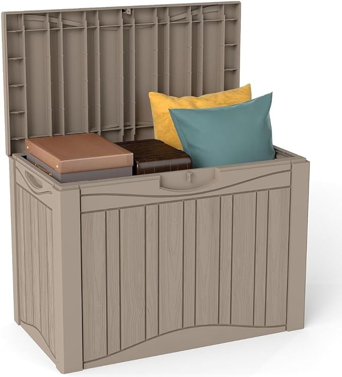 50 Gallon Resin Deck Box, Waterproof Outdoor Storage Box for Patio Furniture Accessories, Garden Tools, Indoor Storage for Cushion, Grey