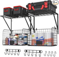 2 Pack Garage Shelves Wall Mounted with Wire baskets, Heavy Duty Garage Wall Shelving with Hooks, Wire Shelf Baskets Tool Organizer for Home Garden Garage Organization and Storage