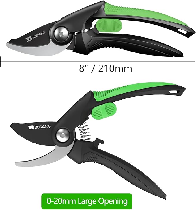 8" Bypass Pruning Shears Gardening Scissors Pruners Tools for Plants with Sharp SK5 Blade，Opening Cuts 3/4" (20mm）