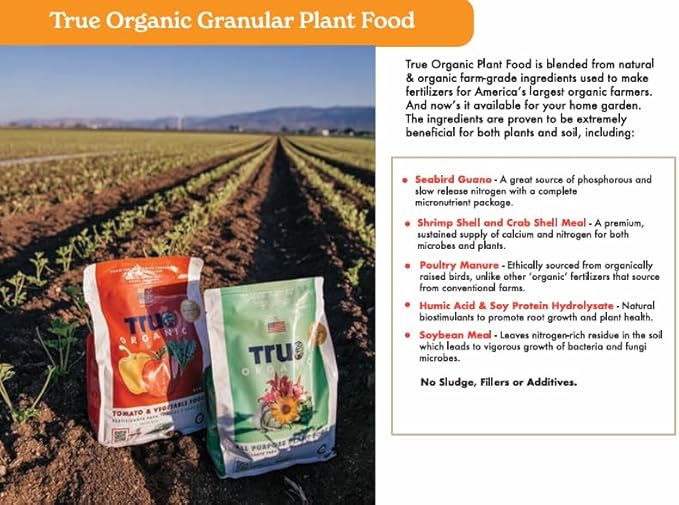 True Organic Tomato & Vegetable Food – Organic Fertilizer for Superior Harvests with 6% Calcium – 8lb Bag Covers 140 sq. ft.