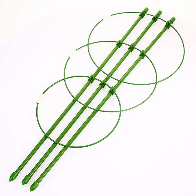 Orgrimmar Vine Trellis Support 17.7" Flowers Plants Cage Triple Plastic Pillar with Iron Rings Vine Plants Holder Stand Small Pot Plant Trellis for Home Garden Balcony(Pack of 2)