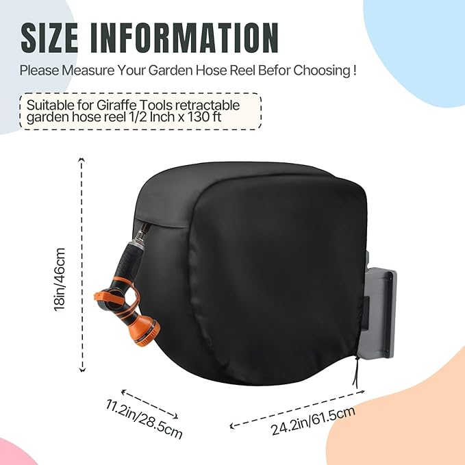 Hose Reel Cover,600D Waterproof Covers for Retractable Garden Hoses Reels,Heavy Duty Shield for Water Hose-Reel(24.2"Lx11.2"Wx18"H,Black)