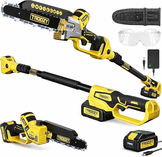 Electric 2-in-1 Cordless Pole Saw & 8" Chainsaw, Brushless Tree Saw with 4.0Ah Battery, Extendable Tree Trimmer for High Branch Pruning & Limb Cutting