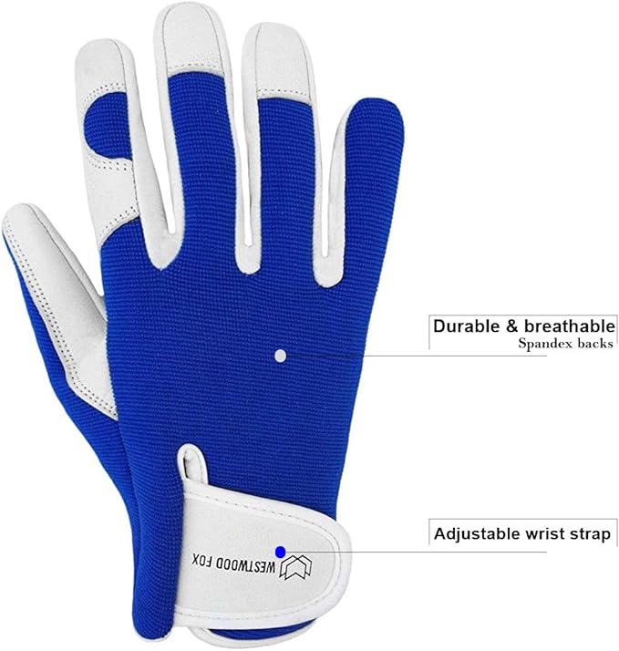 WESTWOOD FOX Work Gloves Men Heavy Duty Leather Gardening Gloves for Thorn Resistant Padded Palm Utility Working