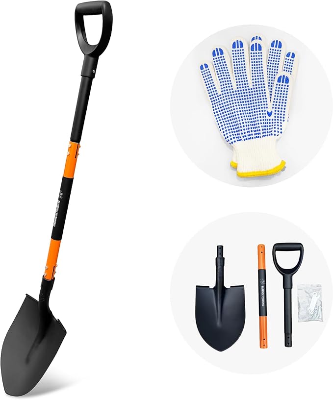 Shovel, Shovels for Digging, 47 Inch Detachable D-Handle with Anti-Slip Design, Heavy Duty Shovels for Gardening Digging