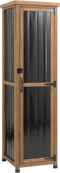 Ketive 62" Tall Outdoor Storage Cabinet, Narrow Garden Storage Cabinet with Adjustable Shelves, Slim Wood & Metal Tool Organizer for Patio, Garden, Porch, Garage or Indoor Storage