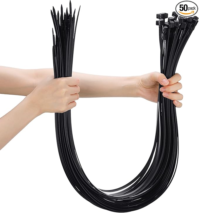 Shappy 50 Pcs Zip Ties Heavy Duty Strong Large Cable Wire Ties Zip Industrial Sturdy Wire, Awnings Tying Branches Bundling of Crops Fixed Water Pipes(60 Inch,Black)